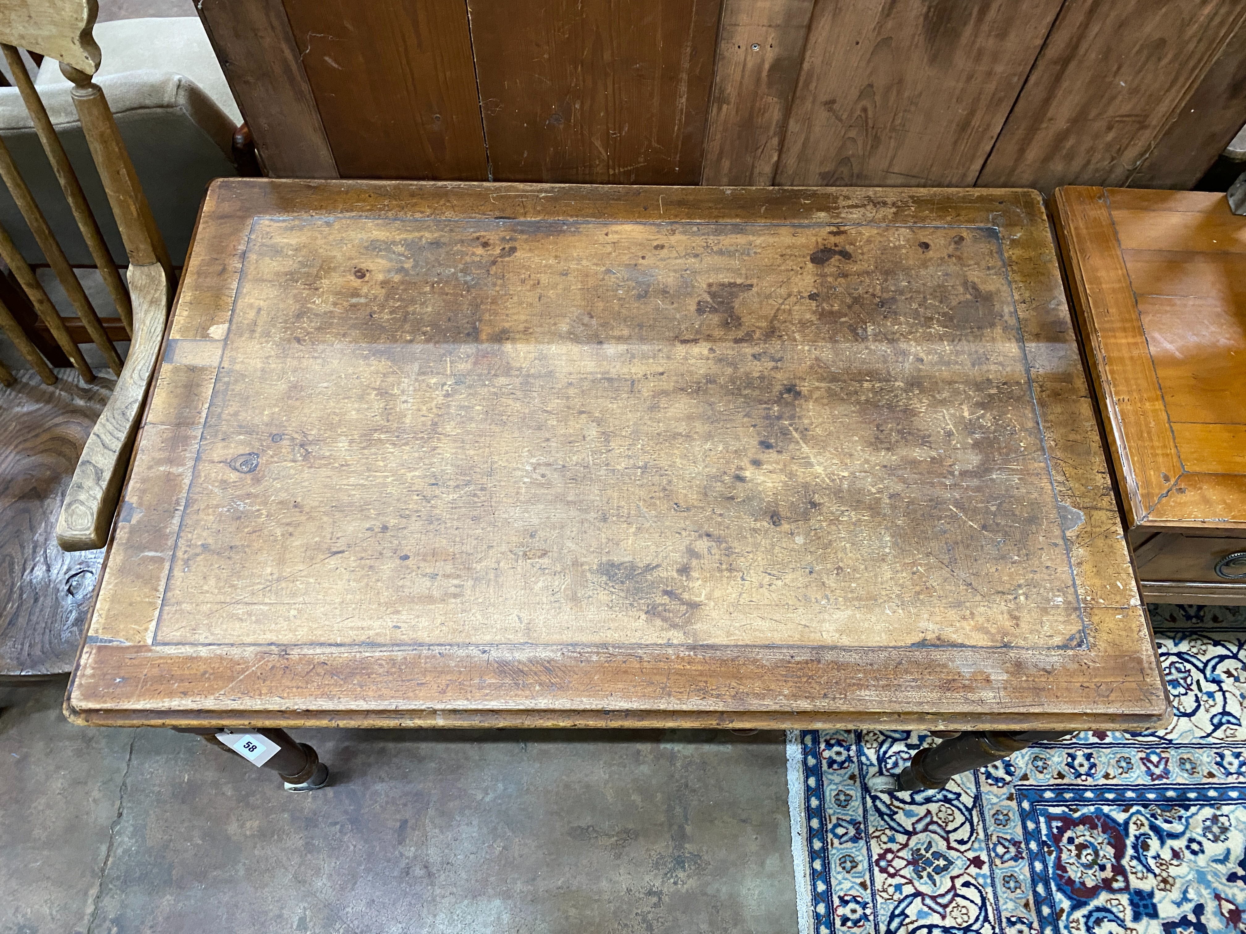 A Victorian mahogany two drawer writing table, width 106cm, depth 68cm, height 73cm